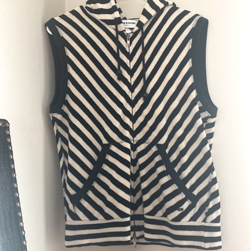 Sonia Rykiel terry cloth zip up sleeveless hooded vest. With stone detail.
